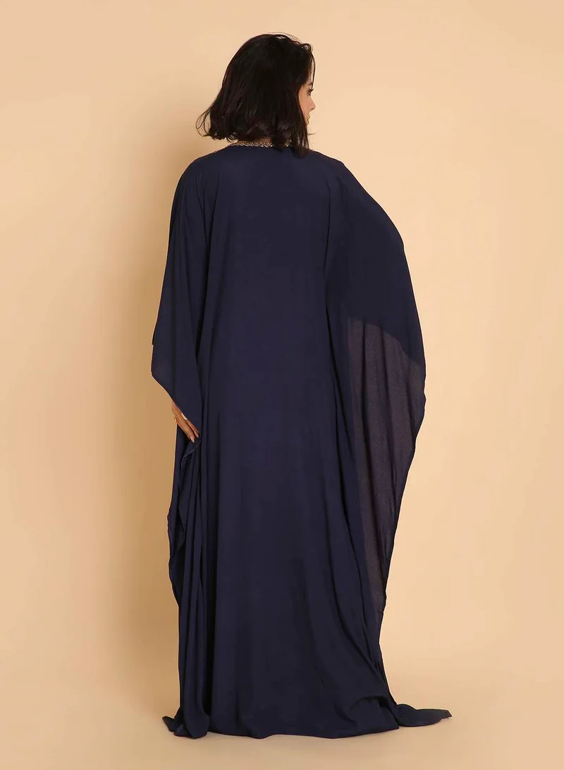 HANA & SARA Midnight Sapphire Kaftan Jalabiya Dress - Embroidered Arabic Glamour