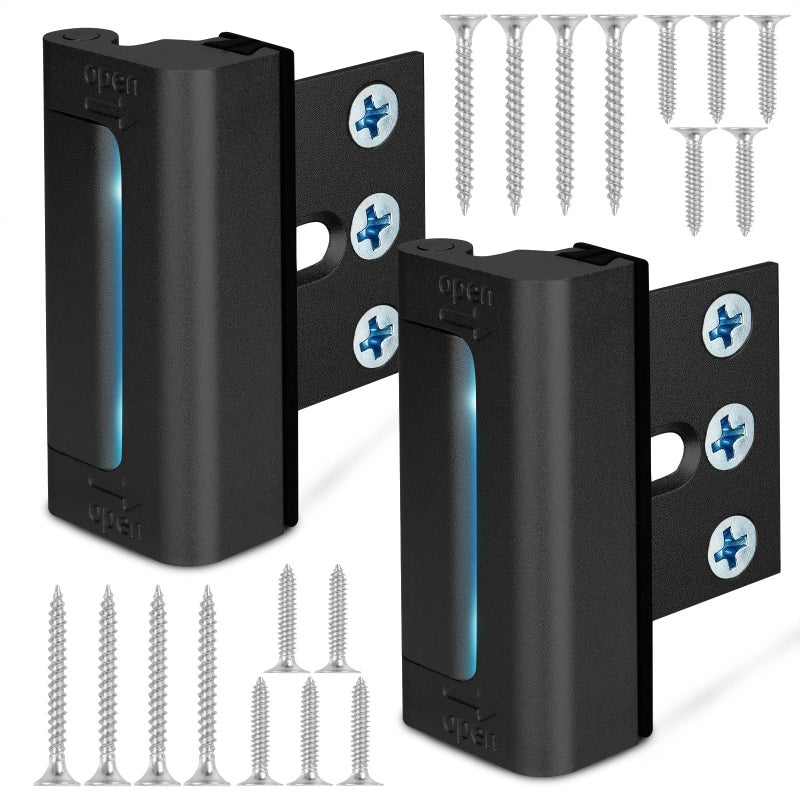 Home Security Door Reinforcement Lock Upgraded Front Door Locks for Kids Safety Withstand 800 lbs Child Proof Door Lock Extra Door Lock from Inside Prevent Unauthorized Entry 2 Pack Black