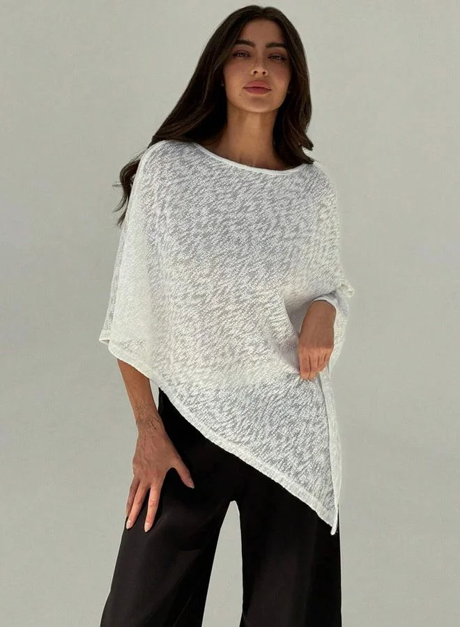 تايك تو بلوزة كيب سادة بياقة دائرية وتفاصيل بارزة الملمس