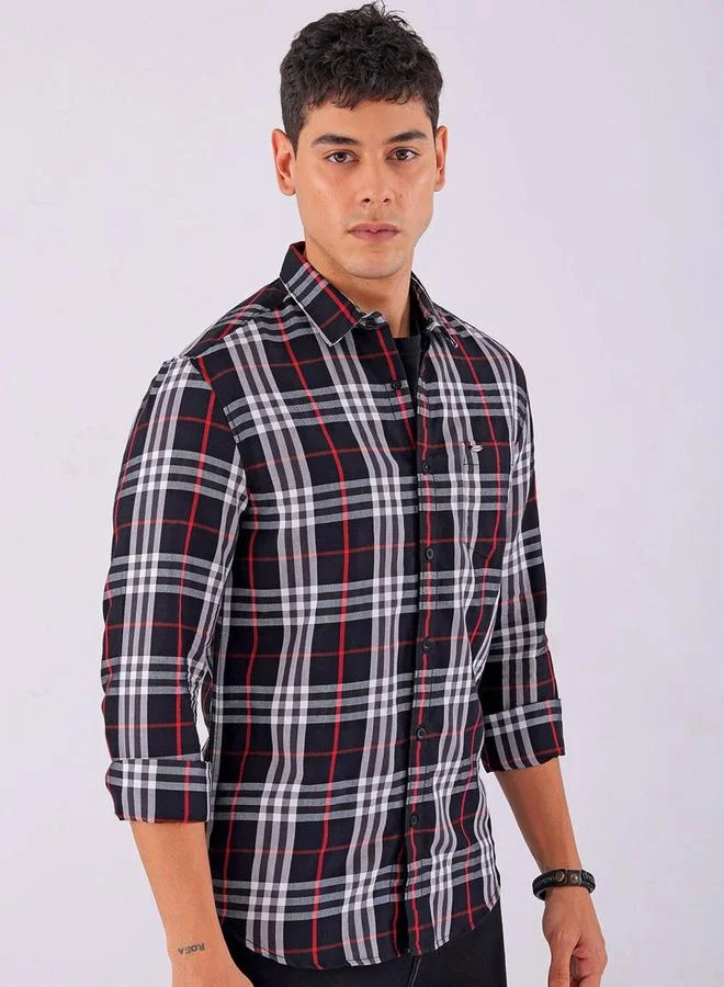 The Indian Garage Co The Indian Garage Co Men Black Checked Spread Collar Shirt