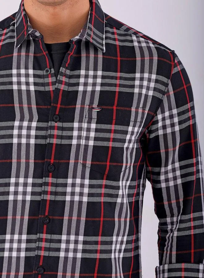 The Indian Garage Co The Indian Garage Co Men Black Checked Spread Collar Shirt