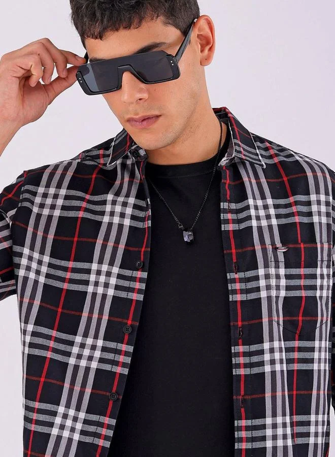 The Indian Garage Co The Indian Garage Co Men Black Checked Spread Collar Shirt