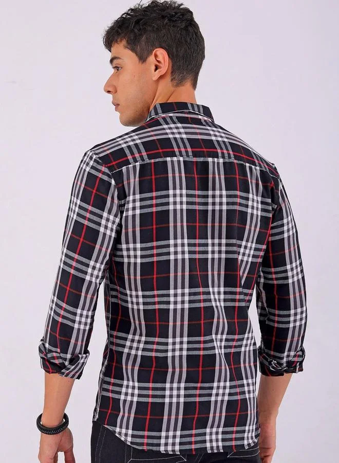 The Indian Garage Co The Indian Garage Co Men Black Checked Spread Collar Shirt