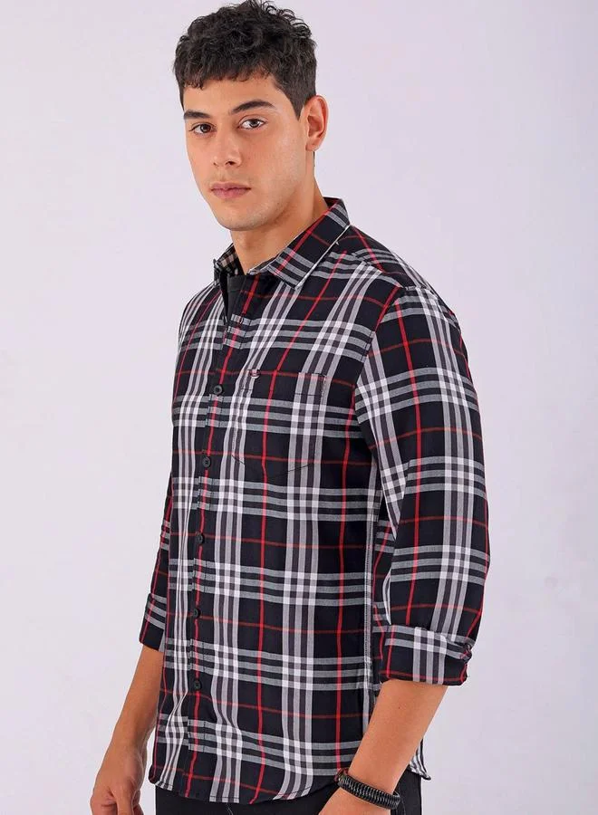 The Indian Garage Co The Indian Garage Co Men Black Checked Spread Collar Shirt