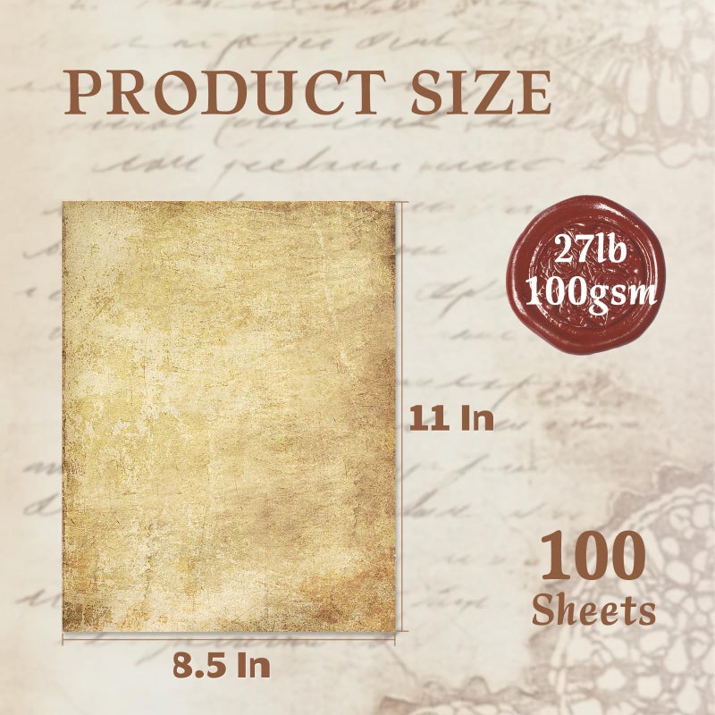 Goefun Vintage Stationery Paper, Parchment Printer Paper 8.5 x 11, 100 Sheets Aged Stationery for Letter Writing, Certificates, Diplomas, Resumes, Craftsï¼ˆ100 GSMï¼‰ - Image 2