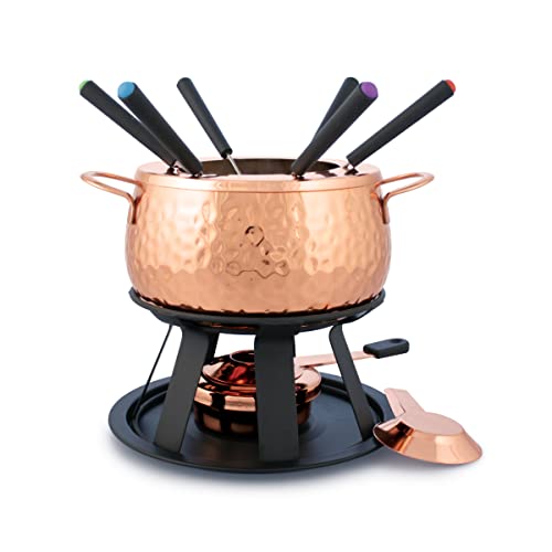 Swissmar Biel 11-Piece Copper-Plated Fondue Set – Hammered Finish – Ideal for Oil & Broth Cooking – Perfect for Entertaining, Kitchen Collections & Wedding Gifts – 2 Liter / 2.1 Quarts - Image 1