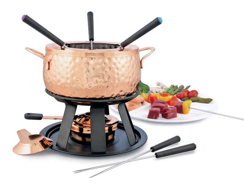 Swissmar Biel 11-Piece Copper-Plated Fondue Set – Hammered Finish – Ideal for Oil & Broth Cooking – Perfect for Entertaining, Kitchen Collections & Wedding Gifts – 2 Liter / 2.1 Quarts - Image 3