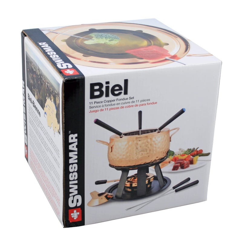 Swissmar Biel 11-Piece Copper-Plated Fondue Set – Hammered Finish – Ideal for Oil & Broth Cooking – Perfect for Entertaining, Kitchen Collections & Wedding Gifts – 2 Liter / 2.1 Quarts - Image 4