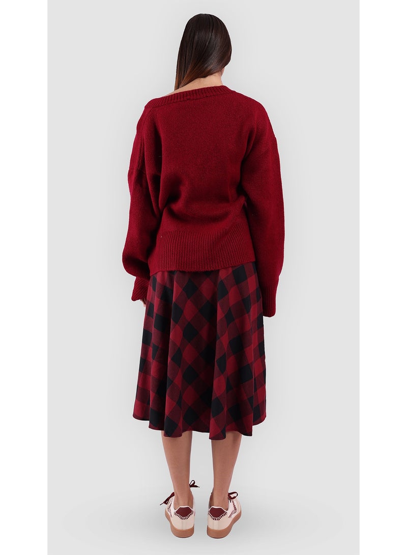 KYVELi Women Cozy V-Neck Knit Sweater- Burgandy - Image 5