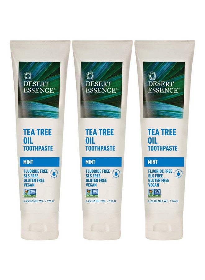 معجون أسنان زيت شجرة الشاي من ديزرت إيسنس - بنكهة النعناع - 18.75 أونصة (6.25 أونصة * عبوة من 3 قطع) - طعم منعش - ينظف الأسنان واللثة بعمق - يساعد في مكافحة البلاك - ملح البحر - زيت عطري نقي - صودا الخبز - Image 1
