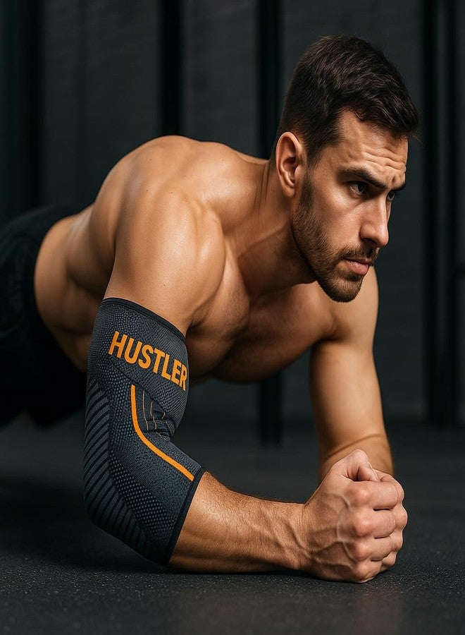 Hustler Elbow Support for Gym (1 Pair) - Tennis Elbow Support for Men Women | Elbow Compression Sleeves for Tendonitis Pain Relief, Tennis, Volleyball, Cricket (Orange, M) - Image 4