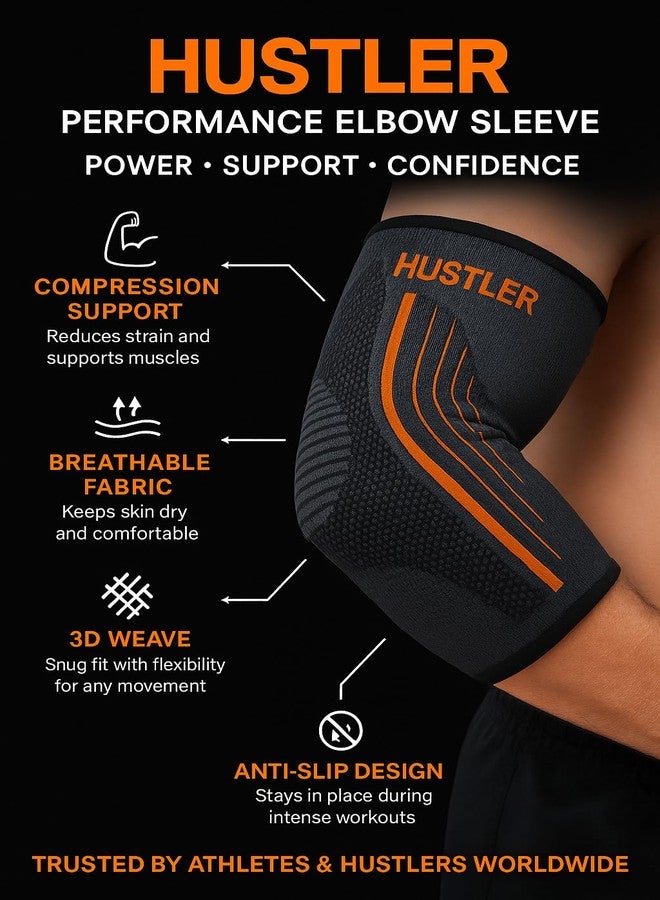 Hustler Elbow Support for Gym (1 Pair) - Tennis Elbow Support for Men Women | Elbow Compression Sleeves for Tendonitis Pain Relief, Tennis, Volleyball, Cricket (Orange, M) - Image 5