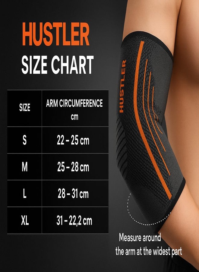 Hustler Elbow Support for Gym (1 Pair) - Tennis Elbow Support for Men Women | Elbow Compression Sleeves for Tendonitis Pain Relief, Tennis, Volleyball, Cricket (Orange, M) - Image 3