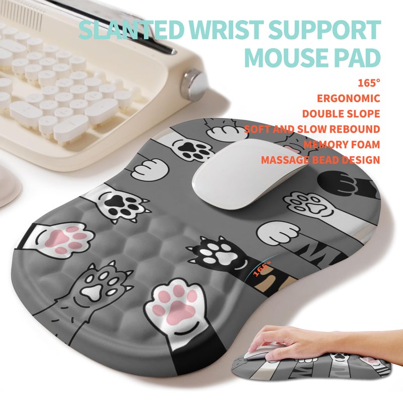 KUOSGM 2-in-1 Ergonomic Set, Wave Rise Keyboard Wrist Rest and Massage Bulge Slope Mouse Pad Wrist Support, Cushion Memory Foam Integrated to Relieve Wrist Pain, Cute Cat Paws - Image 3