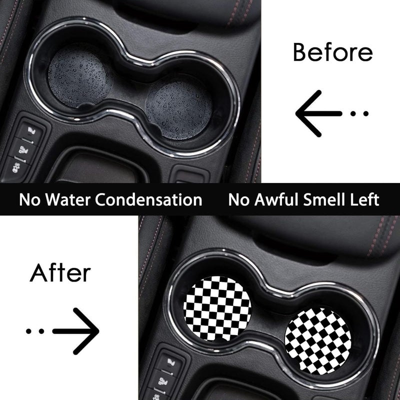 Ldntly Car Coasters for Cup Holders,2 Pack Black and White Lattice Car Coasters,2.75" Universal Size Anti Slip Rubber Mat,Automotive Cup Holder Decal Decor Accessories,Gifts for Women,Men,Mom - Image 3