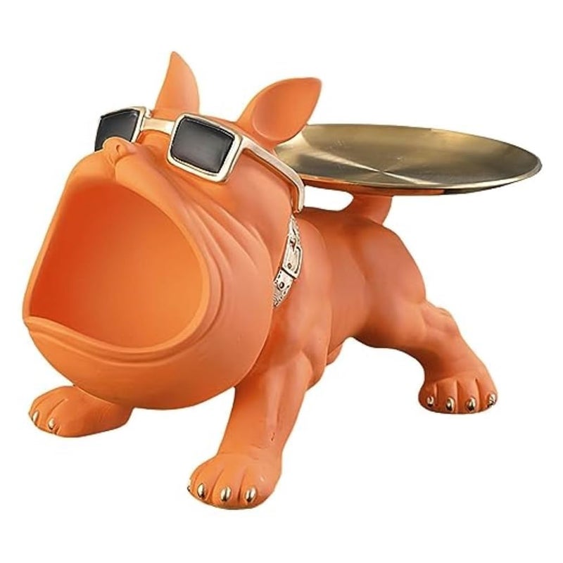SkyKey Home Decor Bulldog Storage Butler Sculpture Showpiece for Living Room Tray and Bowl Decorative Statue for Gift, Home, Bedroom, Office Desk Storage for Keys, Jewellery, and Trinkets, Orange - Image 4