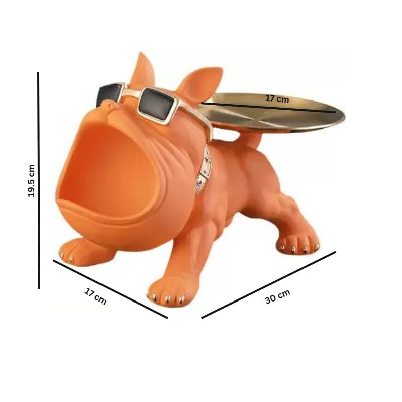 SkyKey Home Decor Bulldog Storage Butler Sculpture Showpiece for Living Room Tray and Bowl Decorative Statue for Gift, Home, Bedroom, Office Desk Storage for Keys, Jewellery, and Trinkets, Orange - Image 3