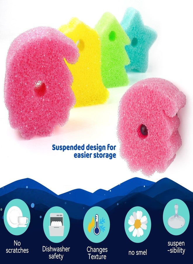 kickleen 4 Pack Kickleen Scrub Color Sponge with Suction Hanger,Non-Scratch, Multipurpose Dish Cleaning Temperature Controlled Decor Christmas Sponge for Kitchen, Bathroom - Image 4