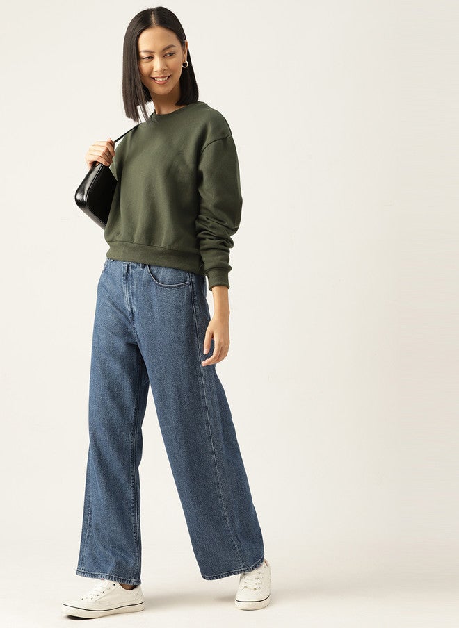 Rue Collection سويت شيرت سادة باللون الزيتوني للنساء - Image 5