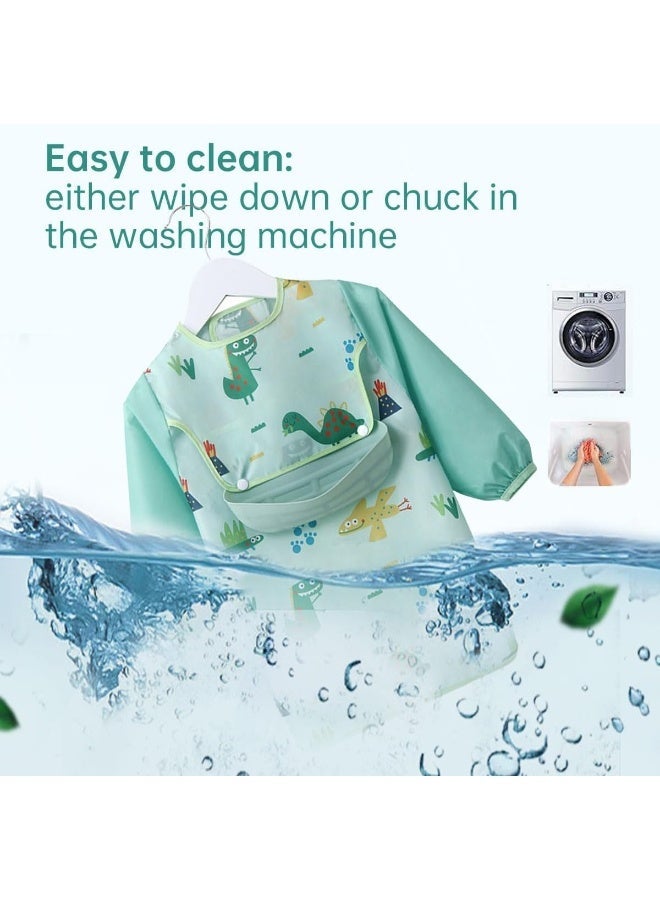 ECVV ECVV Long Sleeve Baby Bibs Mess Proof Infant Feeding Bibs with Food Catcher Waterproof Cute Cartoon Pattern Baby Smocks Eating Bib for Toddlers, One Size - Image 1