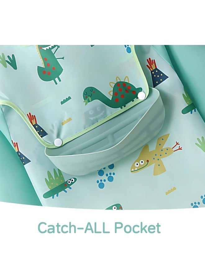 ECVV ECVV Long Sleeve Baby Bibs Mess Proof Infant Feeding Bibs with Food Catcher Waterproof Cute Cartoon Pattern Baby Smocks Eating Bib for Toddlers, One Size - Image 4