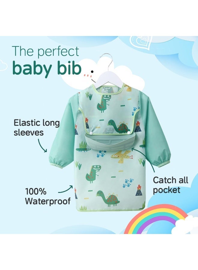 ECVV ECVV Long Sleeve Baby Bibs Mess Proof Infant Feeding Bibs with Food Catcher Waterproof Cute Cartoon Pattern Baby Smocks Eating Bib for Toddlers, One Size - Image 5