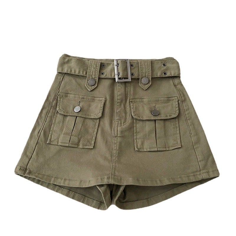 Women's Belted High-Waist Denim A-Line Bodycon Mini Skirt - Image 5