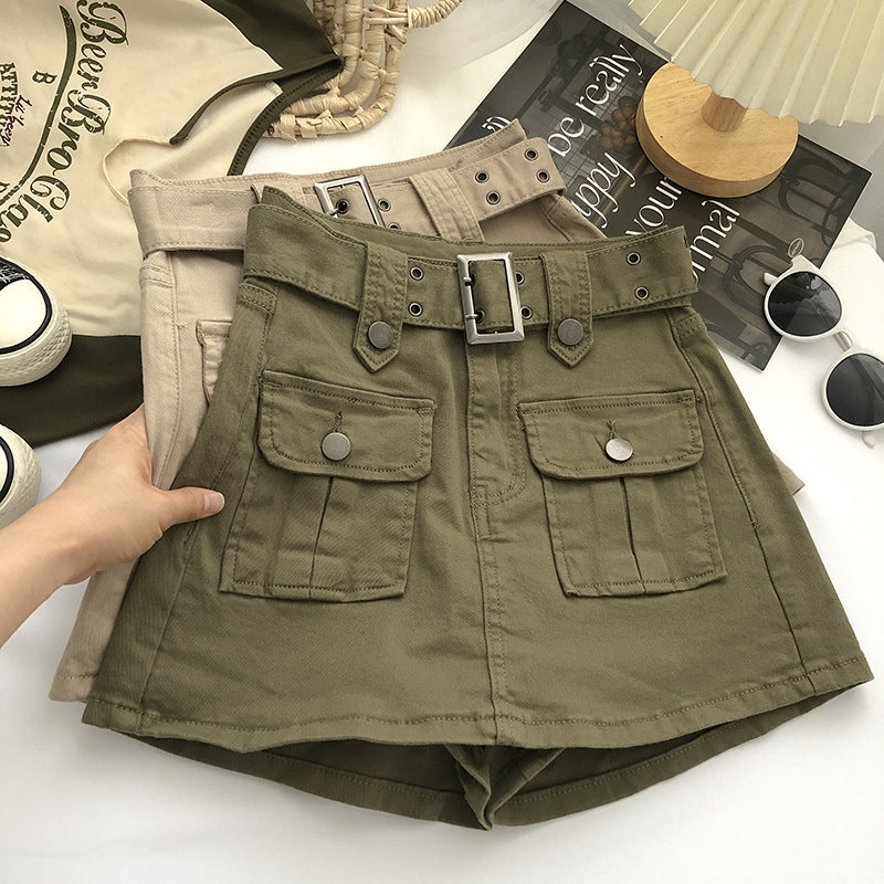 Women's Belted High-Waist Denim A-Line Bodycon Mini Skirt - Image 1