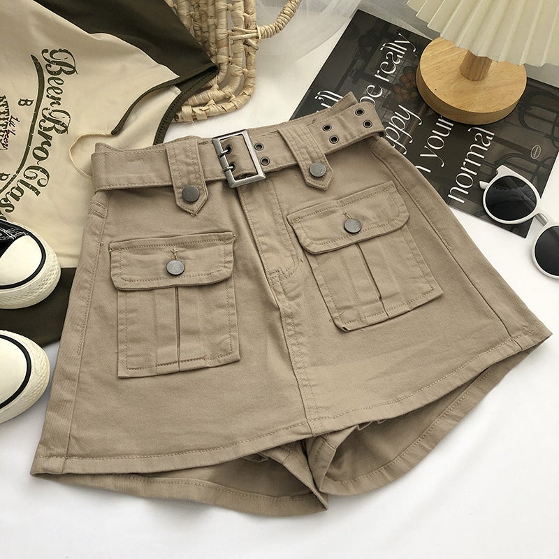 Women's Belted High-Waist Denim A-Line Bodycon Mini Skirt - Image 2