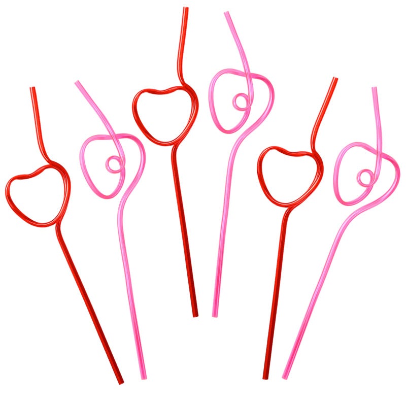 3omething New Valentines Day Party Supplies Straws - V-DAY Drinking Plastic Crazy Loop Straw School Favors 36Ct - Image 1
