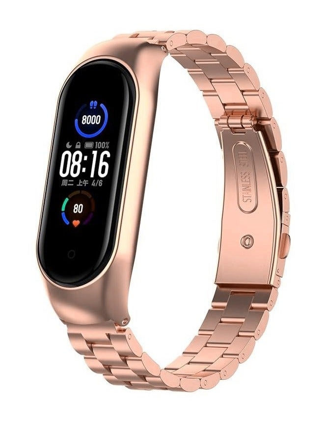 Strap Compatible with Mi Band 7, Stainless Steel Watch Band Metal Replacement Bracelet Wristband Correa for Xiaomi Mi Smart Band 7 Rose gold - Image 1