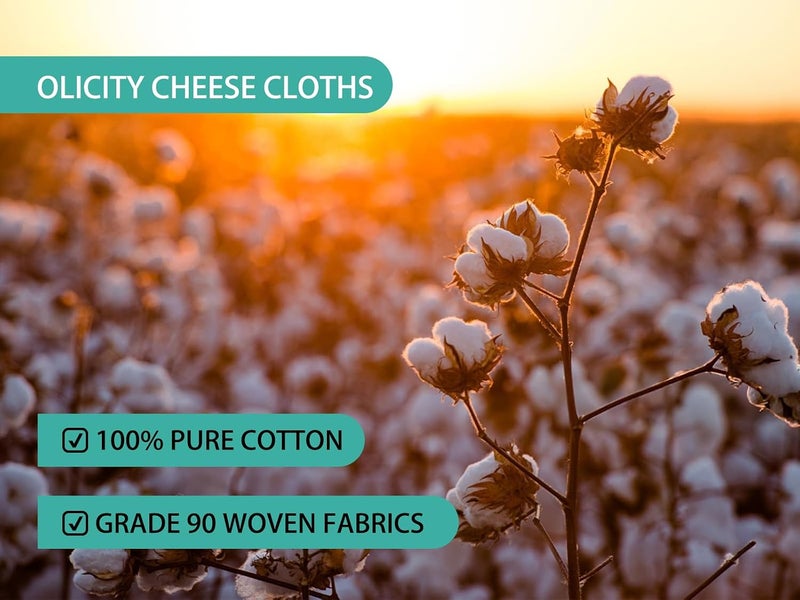 Olicity Cheese Cloths, 2PCS, Double-Layer, 20x20Inch, Reusable Grade 90 Cheese Cloth Bag for Straining, Hemmed Unbleached Cotton Precut Fine Mesh Muslin Cheesecloth for Juicing, Butter, Canning - Image 2