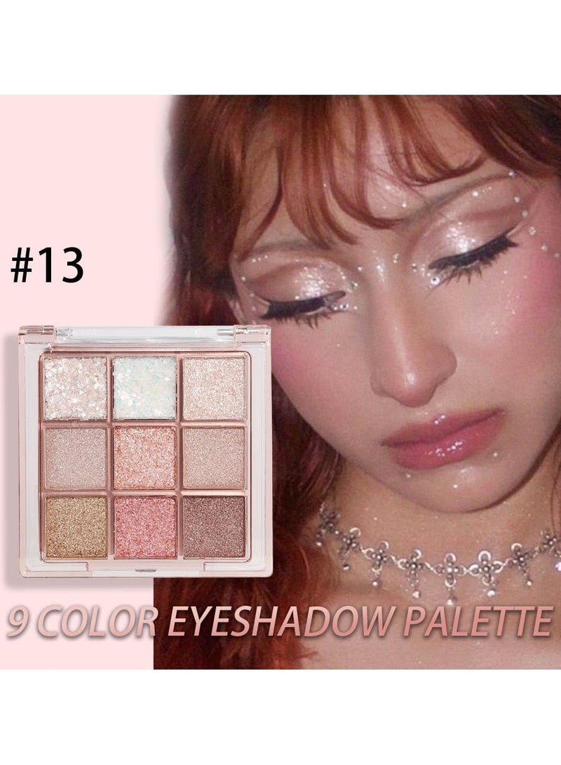 dikalu لوحة ظلال العيون 9 ألوان للمكياج، لوحة ظلال العيون الوردي والأبيض والأرجواني والذهبي اللامع واللامع، لوحة ظلال العيون الباستيل الدافئة اللامعة ذات الصبغة العالية والمظهر الطبيعي المقاوم للماء لفترة طويلة - Image 3