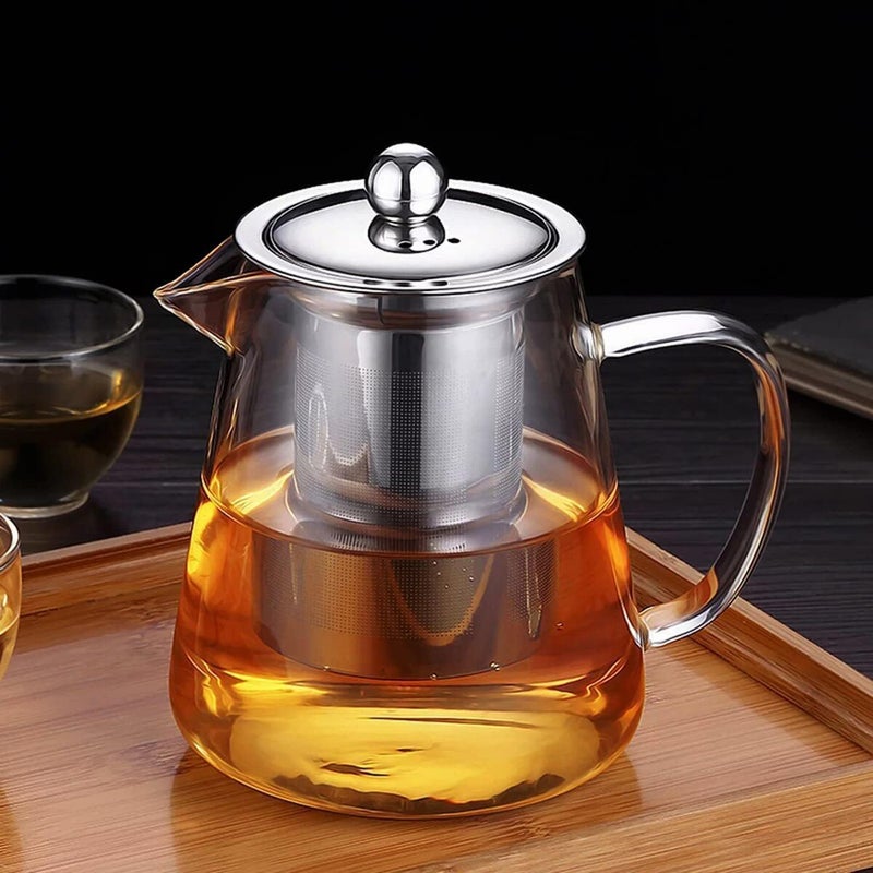 ConvertKitchen Teapot with Stainless Steel Infuser Lid Glass Tea Kettle Triangle Stovetop Safe Set of 1  - Image 2