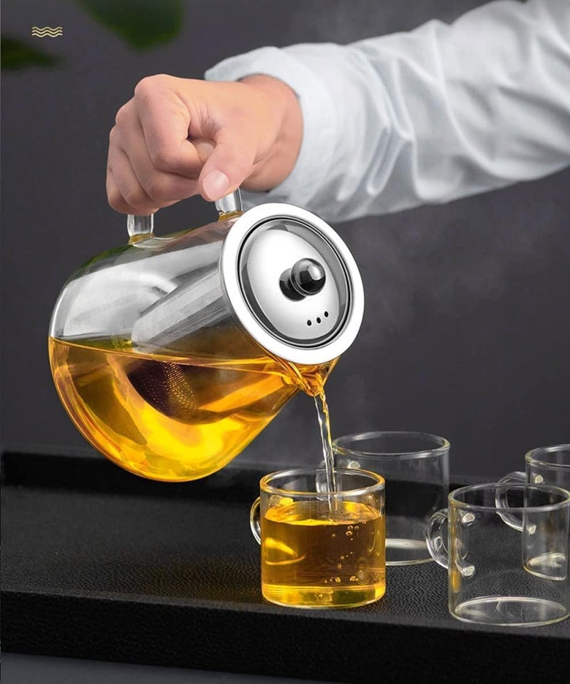 ConvertKitchen Teapot with Stainless Steel Infuser Lid Glass Tea Kettle Triangle Stovetop Safe Set of 1  - Image 1