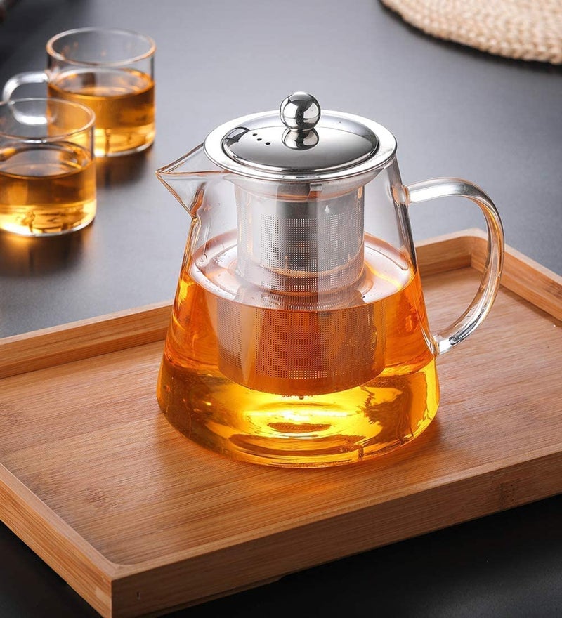 ConvertKitchen Teapot with Stainless Steel Infuser Lid Glass Tea Kettle Triangle Stovetop Safe Set of 1  - Image 3