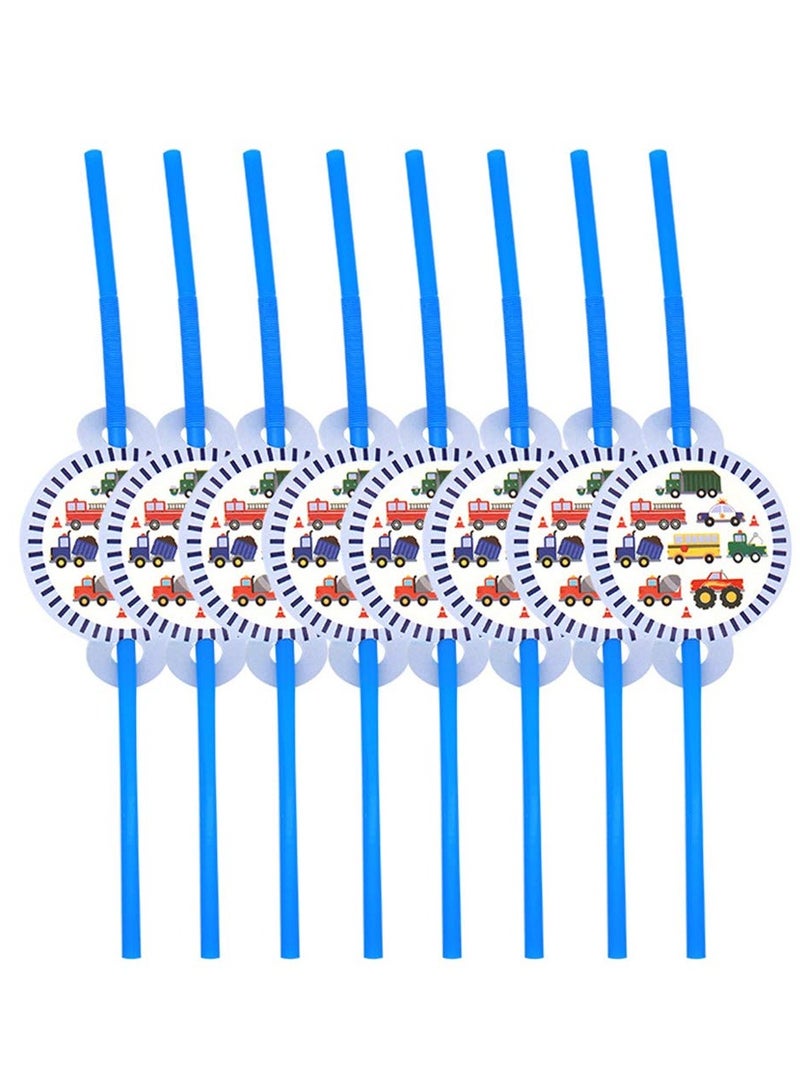 SOLARAE 50pcs in 1 Set Engineering Vehicle Theme Disposable Tableware,  Paper Cup Plates Dinnerware Set Car Printing Napkins Straw Set Baby Boy Birthday Party Supplies Party Supply - Image 2