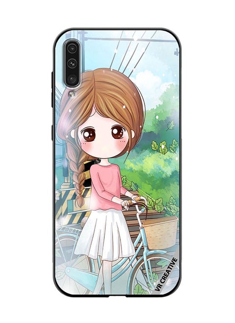 Protective Case Cover For Samsung Galaxy A50/A50s Girl With Cycle Design Multicolour