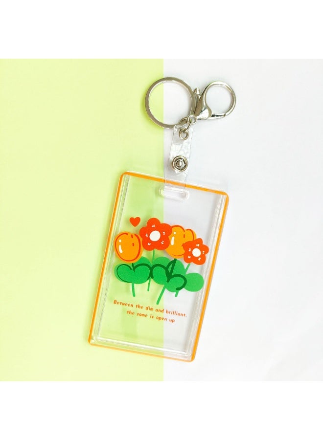 NIBEMINENT 1 - Piece Cute Little Flower Kpop Photo Card Holder Pendant Key Chain ID Badge Holder ID Card Holder Photo Card Protector for School ID Office ID Access Card for Women Girls - Image 1
