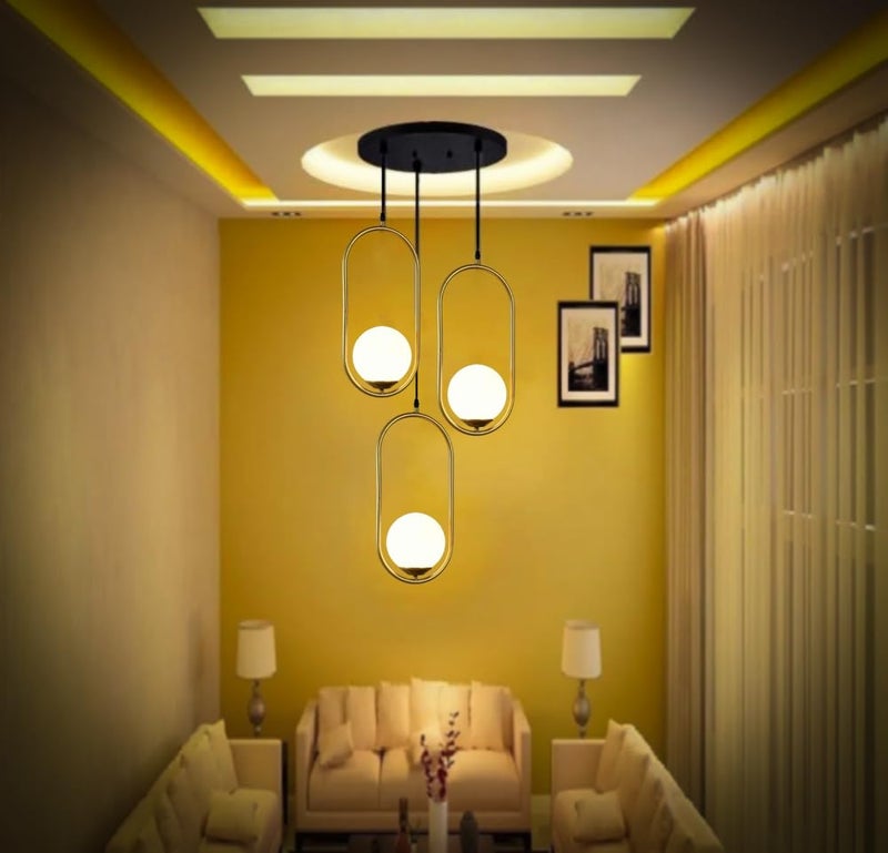 kinis KIN-210 Milky Glass Round THALI Round Cluster Pendant Light/Cluster Hanging Light/Cluster Ceiling Light/Three Pendant Lamp to Décor Home/Living Room/Bedroom/Office/Dining/Café (Without Bulb) - Image 5