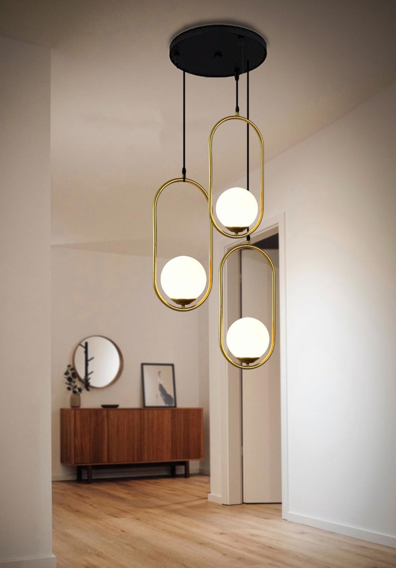 kinis KIN-210 Milky Glass Round THALI Round Cluster Pendant Light/Cluster Hanging Light/Cluster Ceiling Light/Three Pendant Lamp to Décor Home/Living Room/Bedroom/Office/Dining/Café (Without Bulb) - Image 2