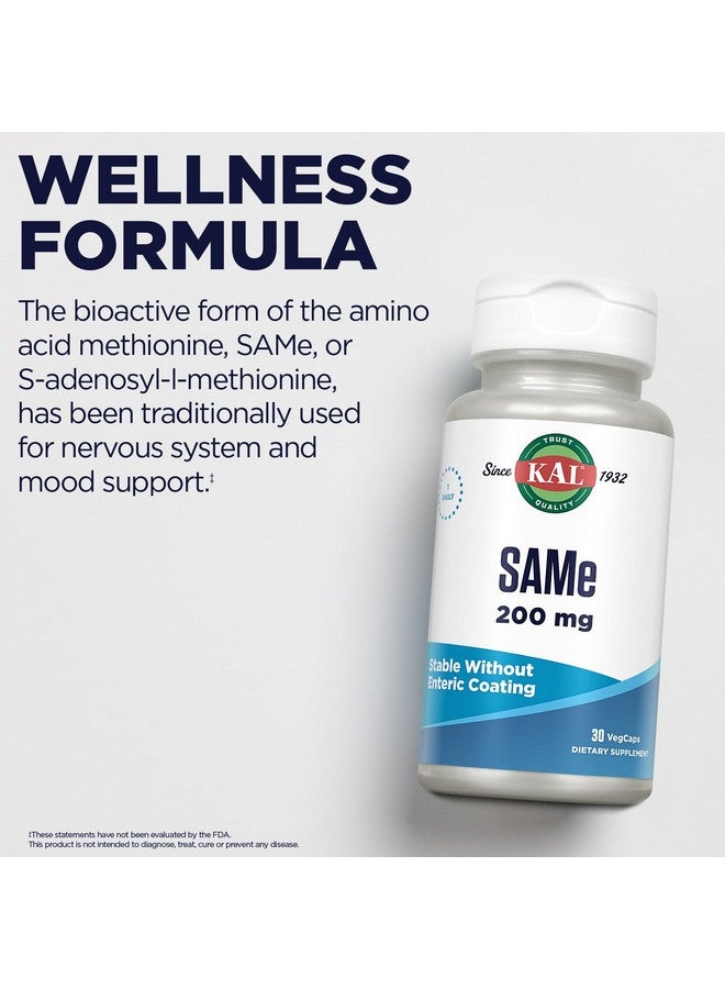KAL Same 200mg (S-adenosyl-L-methionine), Nervous System, Wellbeing and Mood Support Supplement, Enhanced Absorption, No Enteric Coating Needed, Vegetarian, 60-Day Guarantee, 30 Serv, 30 VegCaps - Image 5