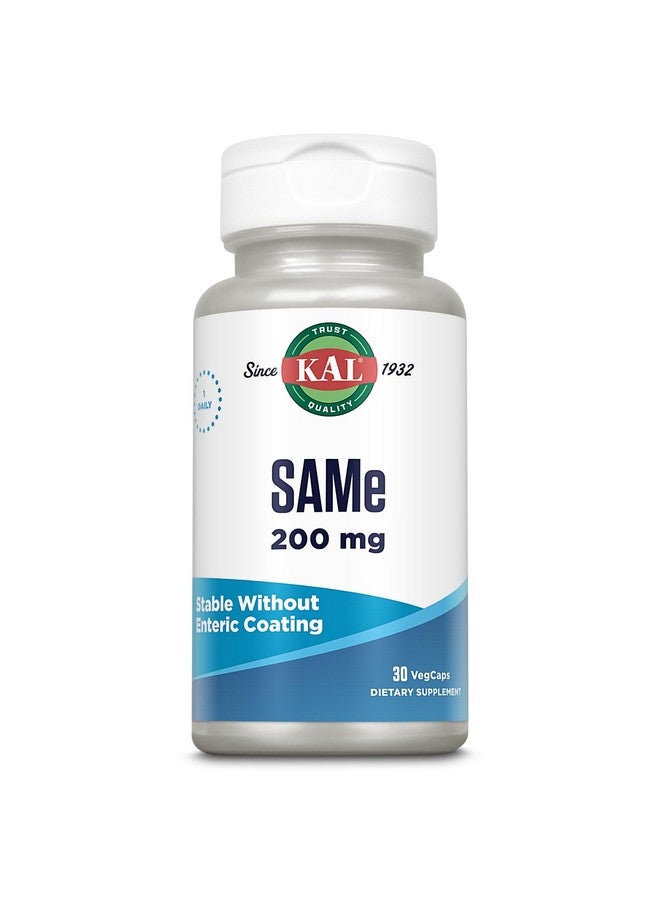 KAL Same 200mg (S-adenosyl-L-methionine), Nervous System, Wellbeing and Mood Support Supplement, Enhanced Absorption, No Enteric Coating Needed, Vegetarian, 60-Day Guarantee, 30 Serv, 30 VegCaps - Image 1