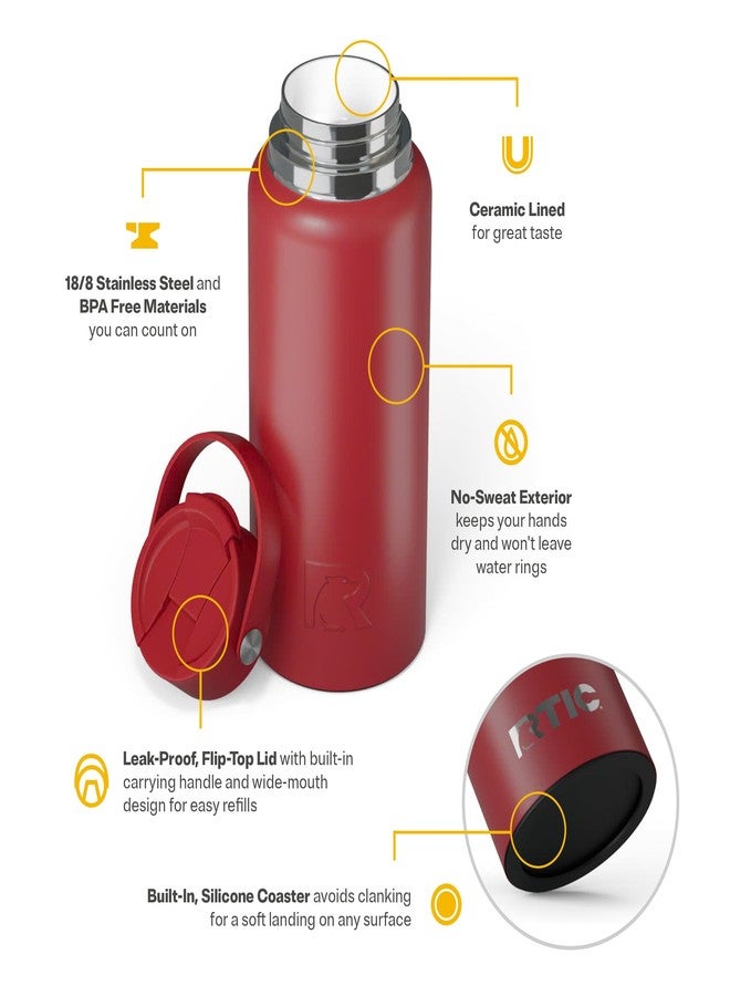 RTIC 32oz Outback Water Bottle, Ceramic Lined, Insulated, Stainless Steel, Double Wall Vacuum-Insulation, Leak-Proof Lid, BPA-Free Water Flask Hiking, Running, Sports, Outdoor, Flag Red - Image 3