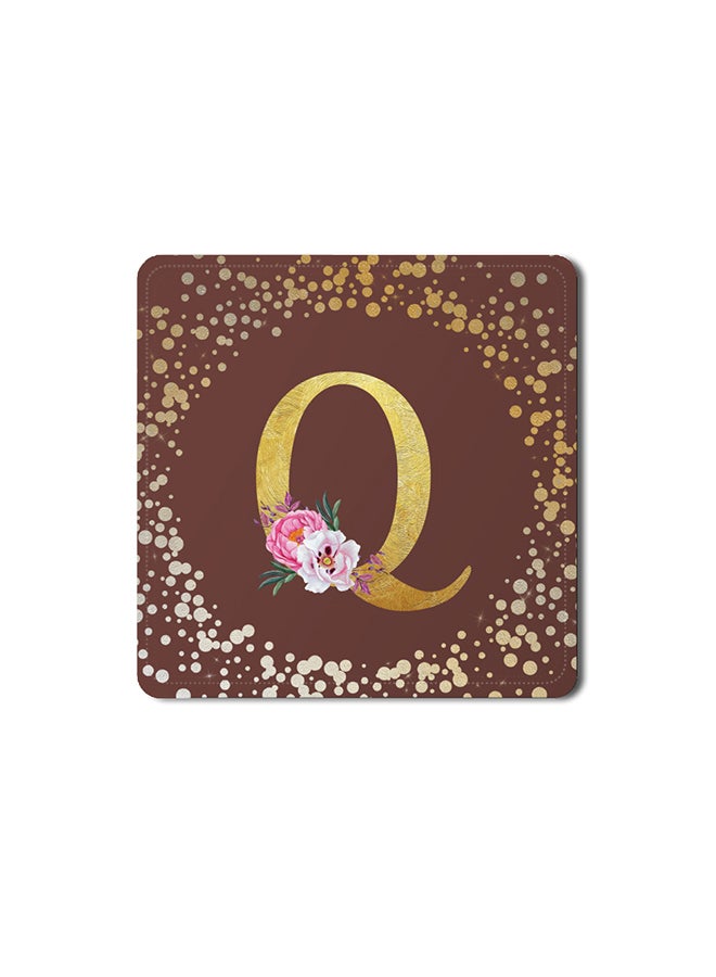Stylizedd 2 Pack Designer Leather Coasters Mat for Beverage Drinks- Custom Monogram Initial Letter Floral Pattern Alphabet - Q (Brown) - Image 1