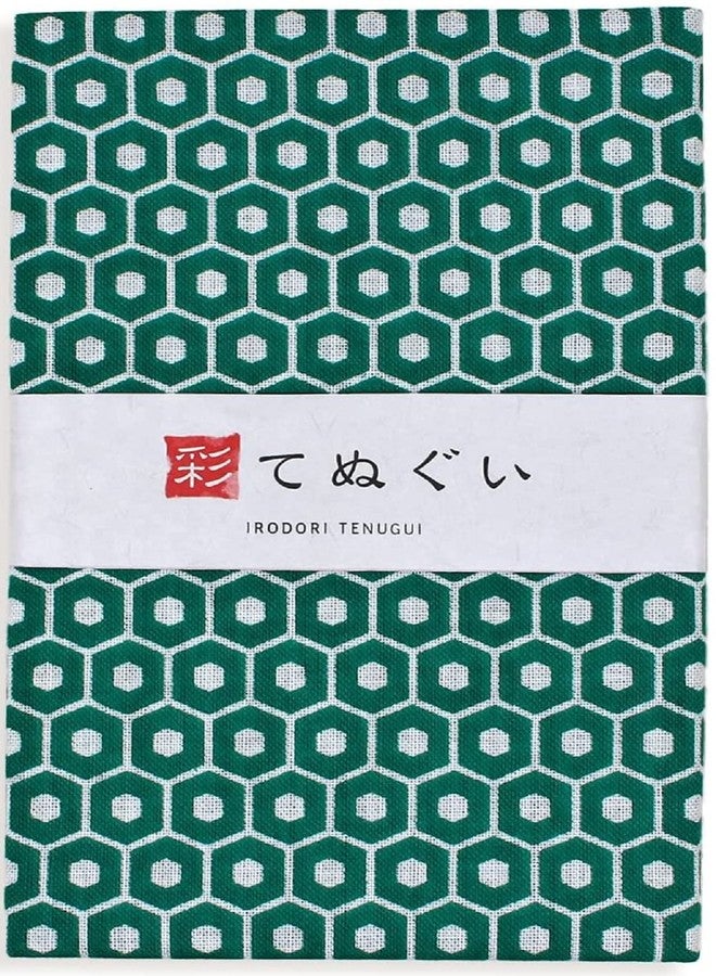 KOMESICHI irodori Japanese Traditional Towel Tenugui Turtle Shell 12.99 x 34.64 in with Tenugui Iroha (English Manual) - Image 1