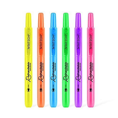 WRITECH Retractable Highlighters Assorted Colors: Chisel Tip Click Aesthetic Highlighter Marker Pens Pack Multi Colored Ink No Bleed Smear for Highlighting Journaling (6ct Neon) - Image 1