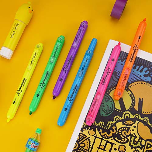 WRITECH Retractable Highlighters Assorted Colors: Chisel Tip Click Aesthetic Highlighter Marker Pens Pack Multi Colored Ink No Bleed Smear for Highlighting Journaling (6ct Neon) - Image 4