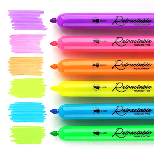 WRITECH Retractable Highlighters Assorted Colors: Chisel Tip Click Aesthetic Highlighter Marker Pens Pack Multi Colored Ink No Bleed Smear for Highlighting Journaling (6ct Neon) - Image 3