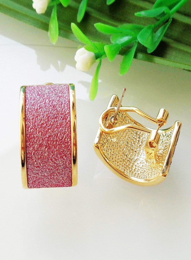 Navachi 18k Gold Plated Square Rainbow Pink Glitter Omega Back Az1452e Earrings - Image 5